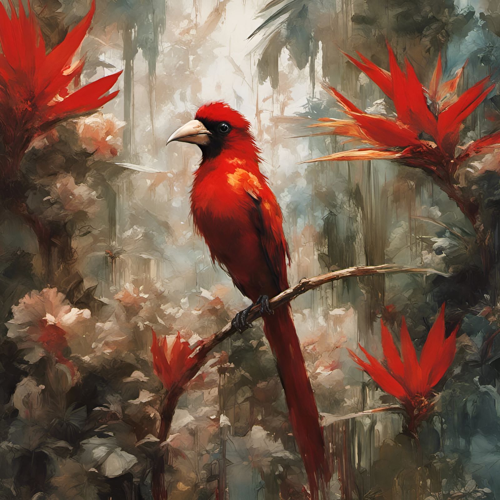 Detailed Chibi Bird of Paradise in Garden