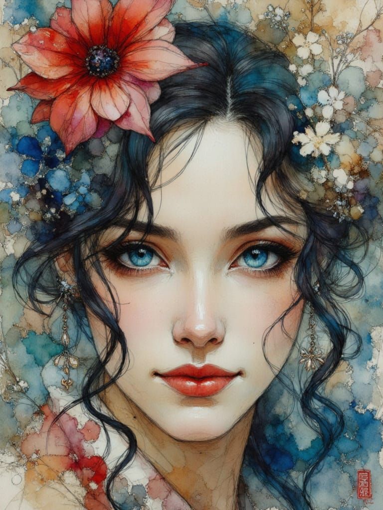 Geisha Portrait in Earth Tone Impressionistic Style