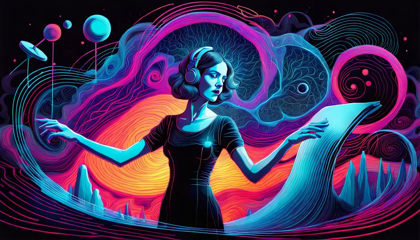 Cosmic Theremin Performance in Mixed Media Style