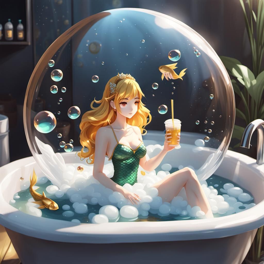 Speech Bubble Still Life with Mermaid in 3D Anime Art
