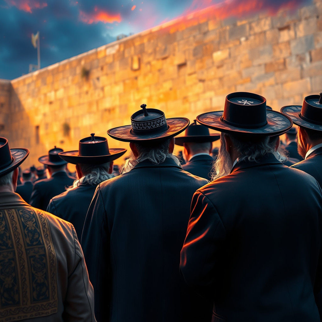 Hasidic Men Praying at the Western Wall