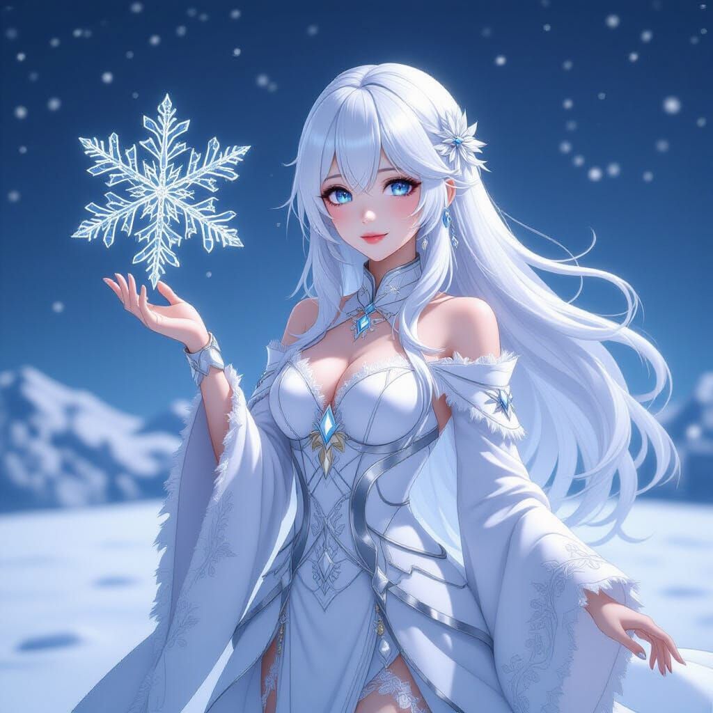 Ice Empress With Snowflake in Snow Field