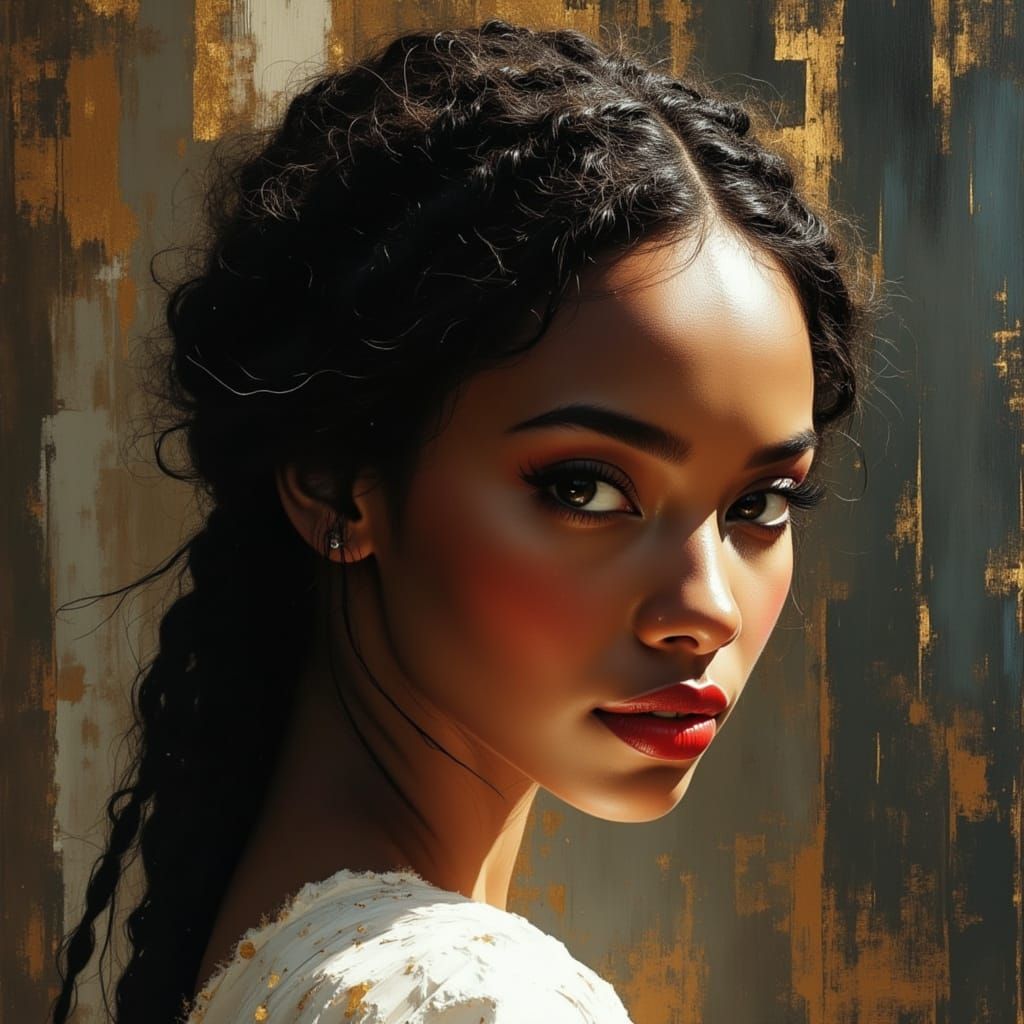 Elegant African Goddess Portrait in Divine Oil Style