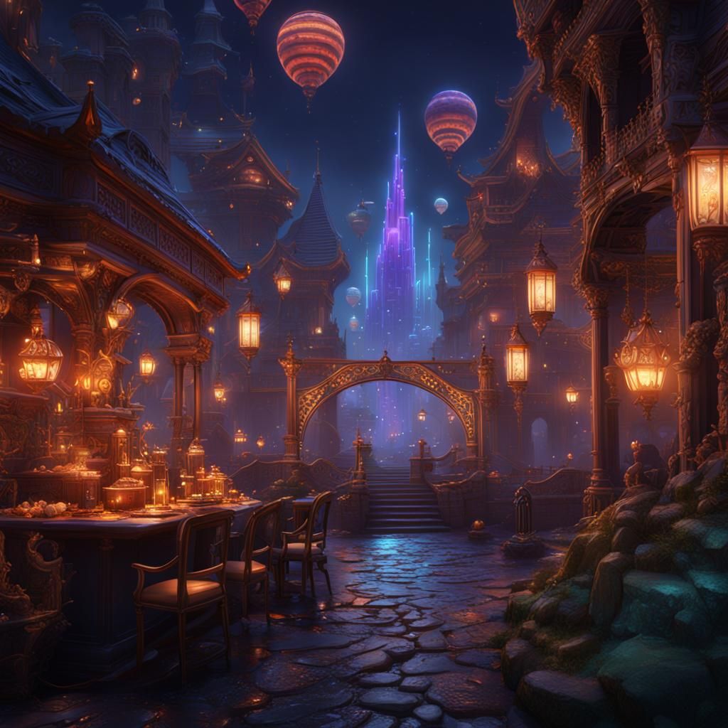Detailed Nightlife Fantasy Concept Art in 8k