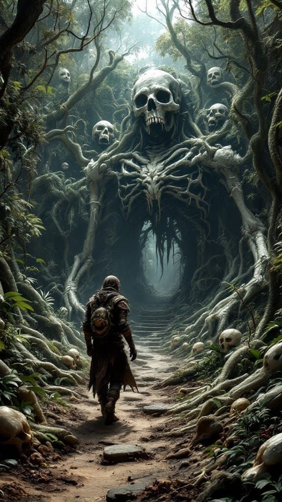 Overgrown Temple in 1970s Dark Fantasy Style