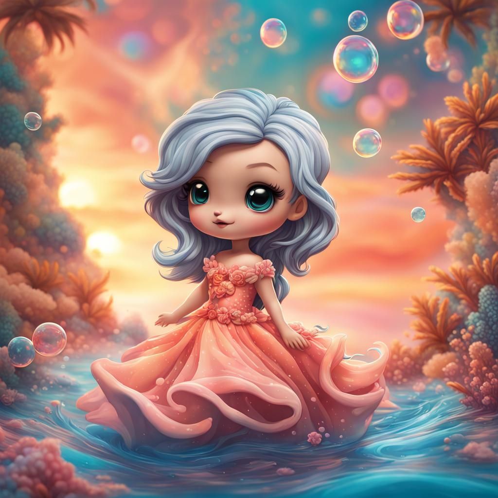 Chibi Dolphin in Sunset Ballgown