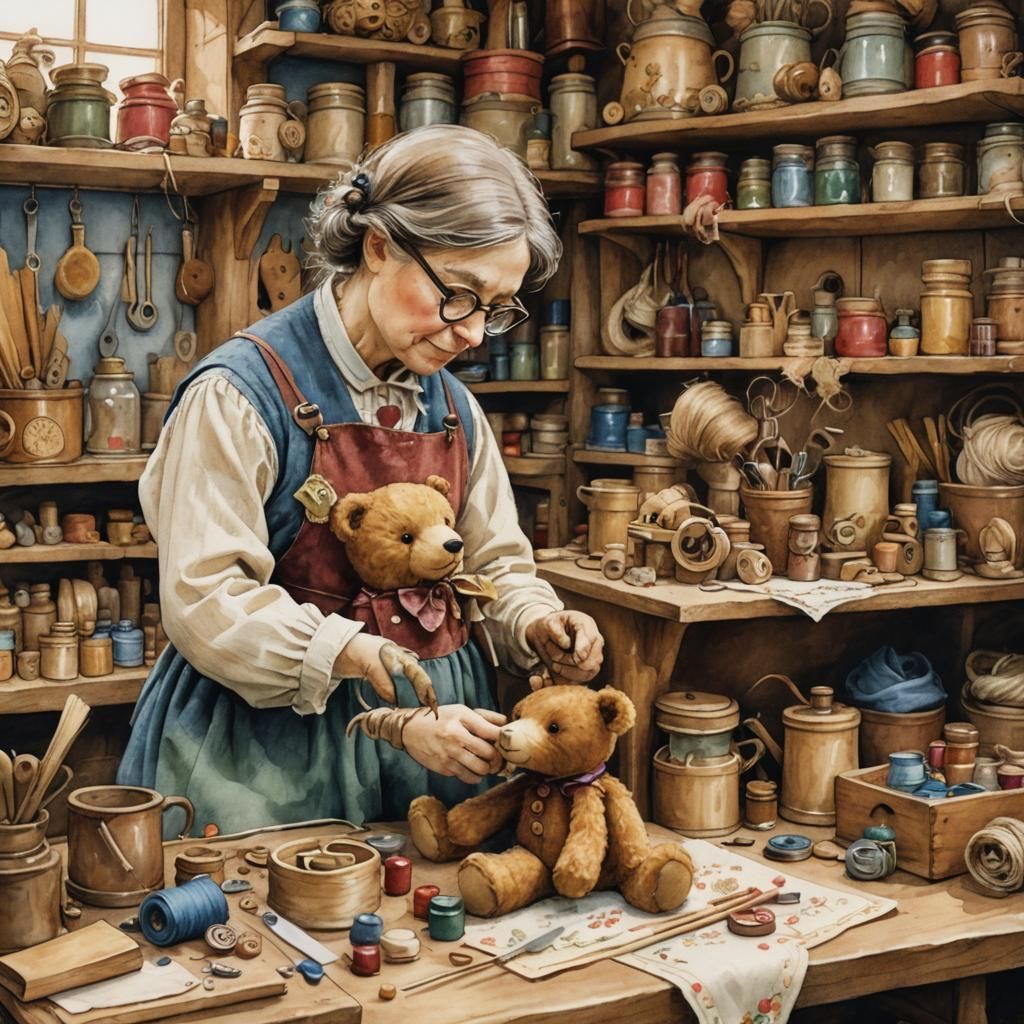 Toy Maker's Cozy Workshop: Whimsical Folk Illustration