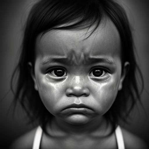 Crying Baby Portrait with Hearts in Fine Art Style