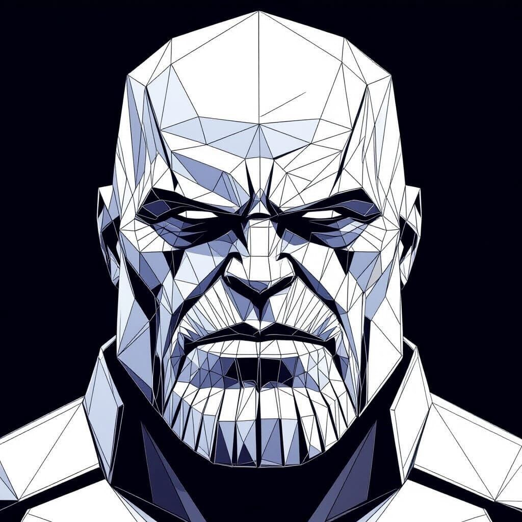 Geometric Thanos Head in Wireframe Style