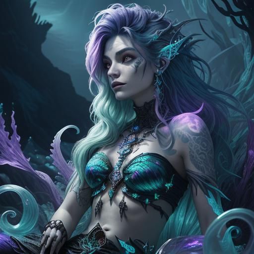 Beautiful Punk little mermaid 
Coloured tattoos 
Punk backgr...