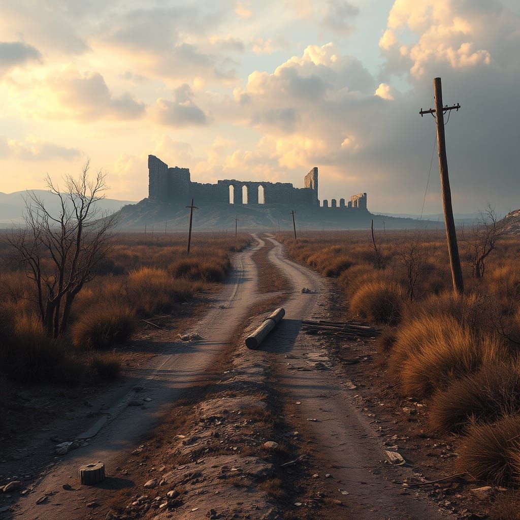 Abandoned Wasteland Crossroads in a Mysterious, Post-Apocaly...