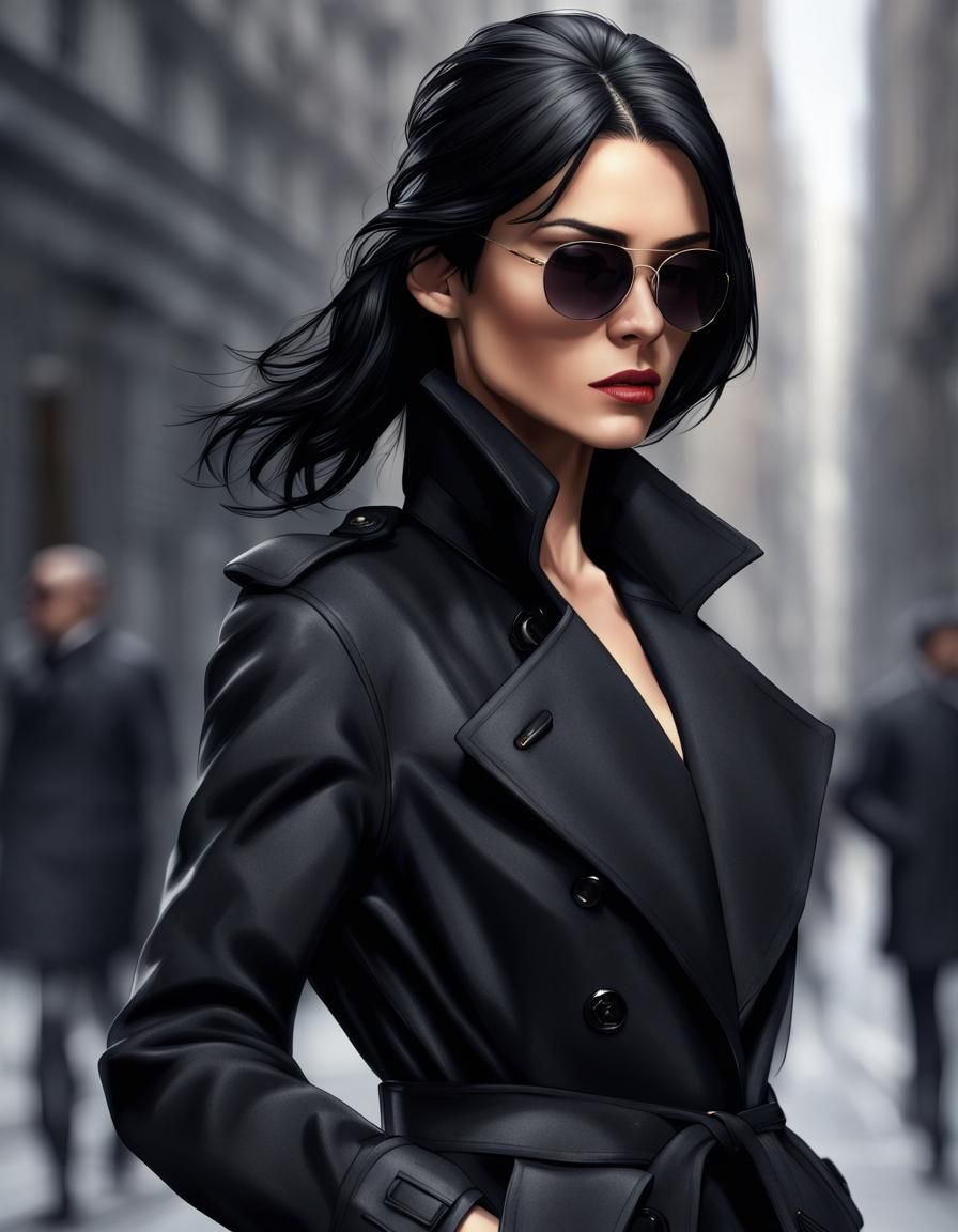 Black-Haired Spy in Trench Coat, Ultra Detailed