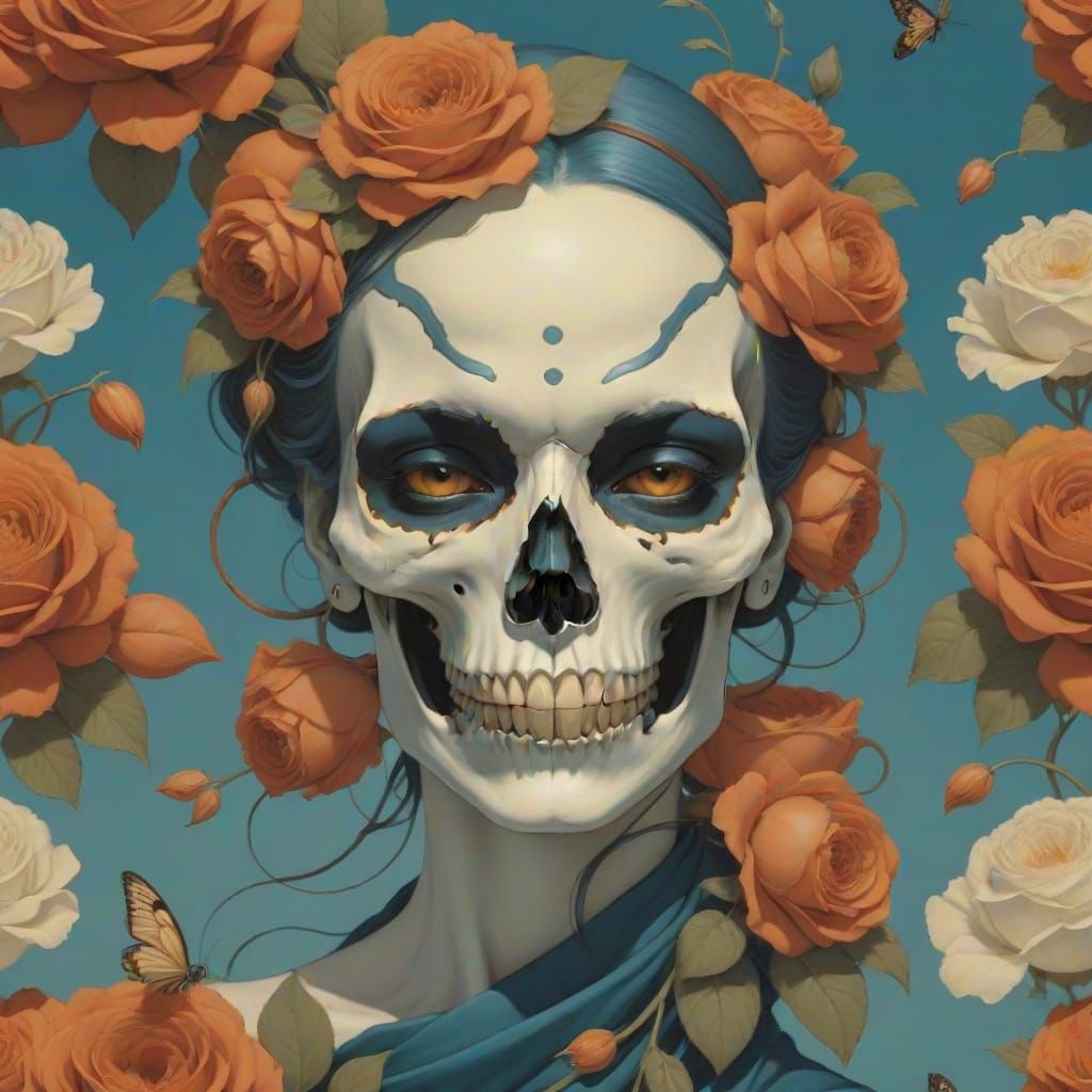 Flower and Skull Portrait in Michael Parkes Style