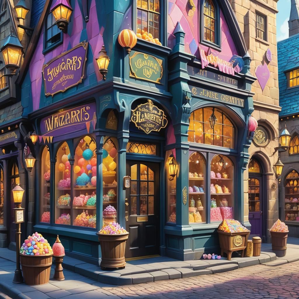 Colorful Candy Shop Near Hogwarts in Fantasy Style