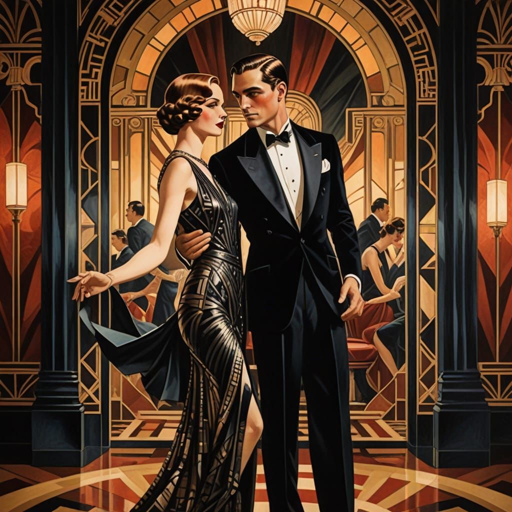 Art Deco Ballroom Dance in 1920s Opulence