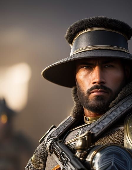 Futuristic Soldier Guarding Palace in Dark Fantasy Style