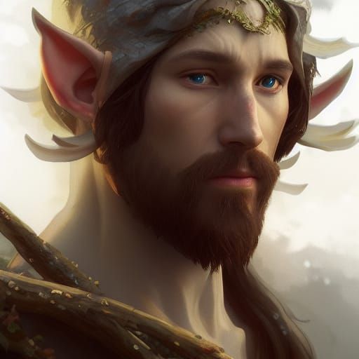 Detailed Portrait of a Male Elf Druid