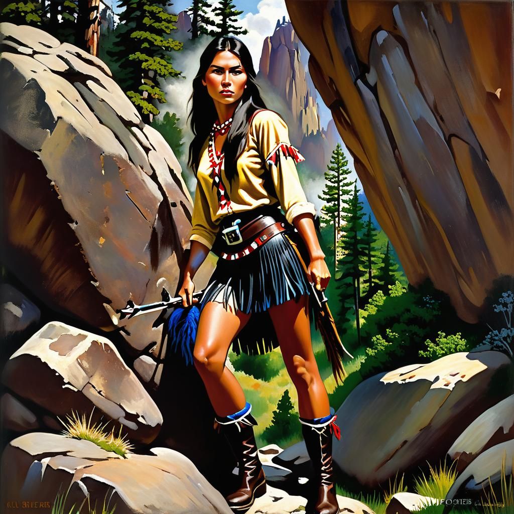 Comanche Huntress in the Style of Classic Illustration