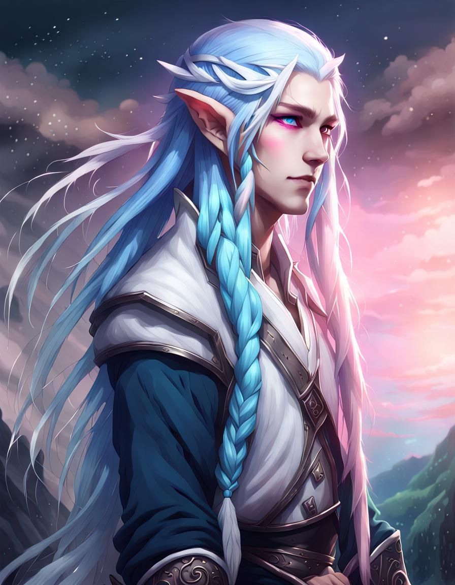 Cosmic Elf with Braided Hair in Splash Art Style