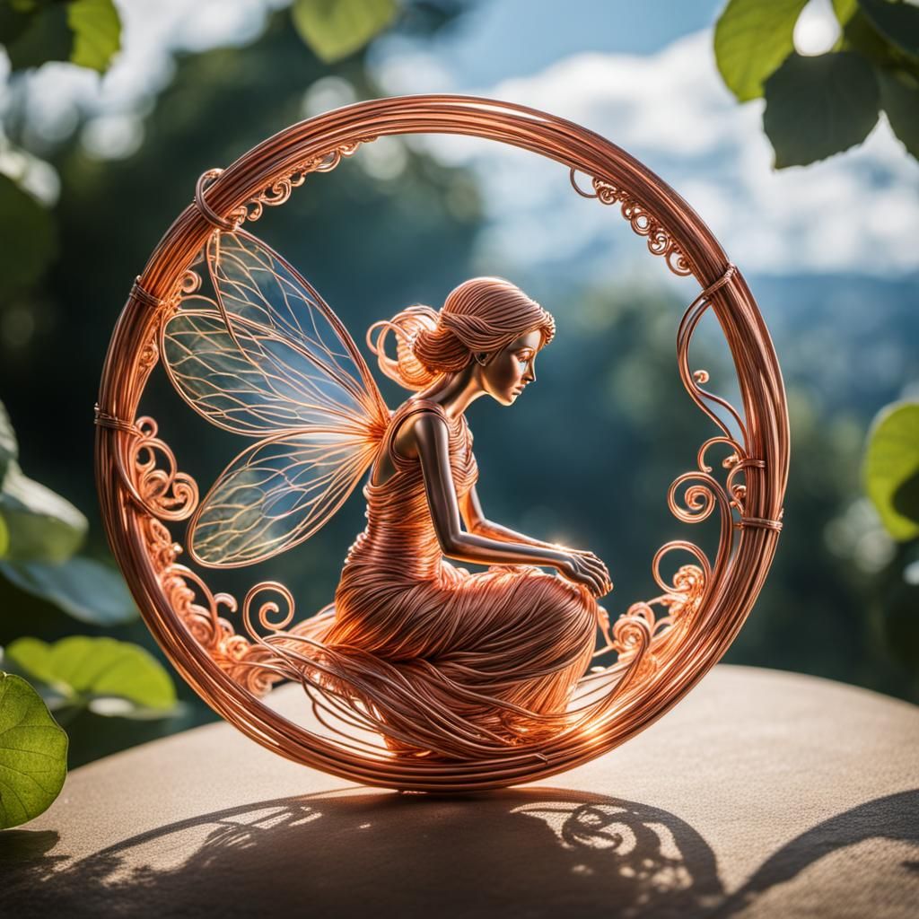 Copper Wire Fairy Emerging from Mirror
