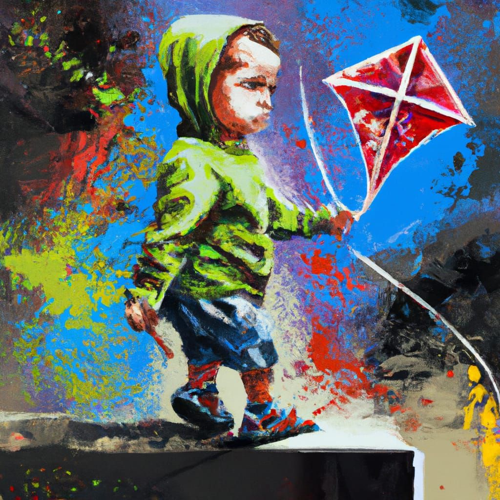 Baby Yoda Flying Kite in Graffiti Street Art