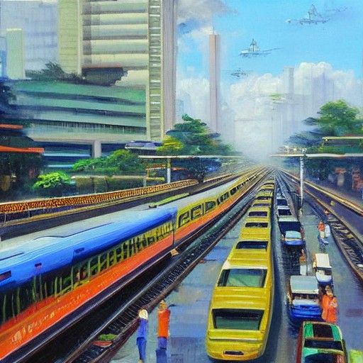 Bangkok Sky Train as Oil Painting