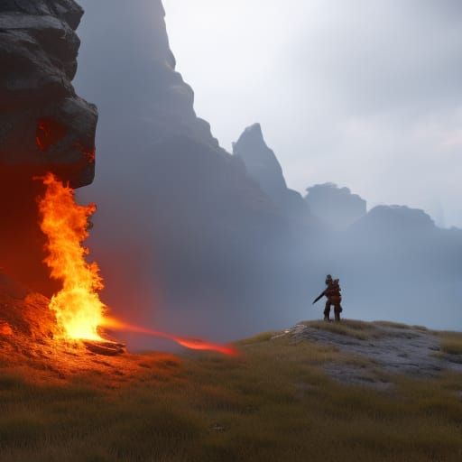 Man Punches Fire: Detailed Fantasy Concept Art