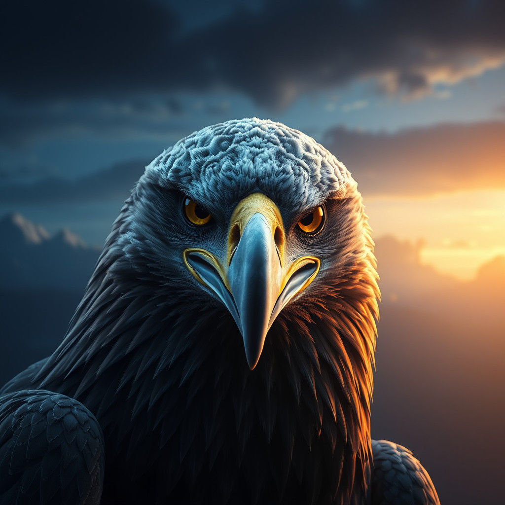 Eagle's Sly Grin Against Indigo Sky