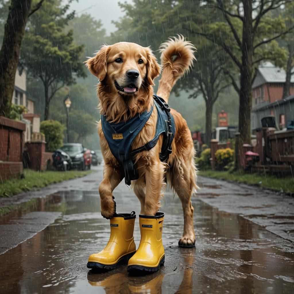 Golden Retriever in Rain Boots: Digital Painting