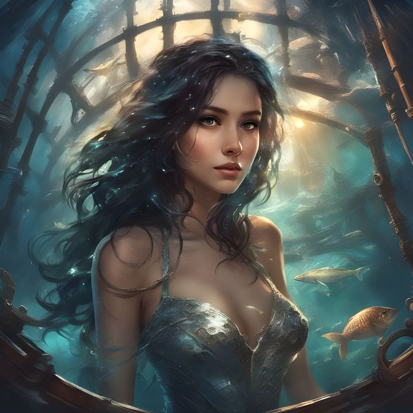 Underwater Mermaid in Shipwreck, Royo Style