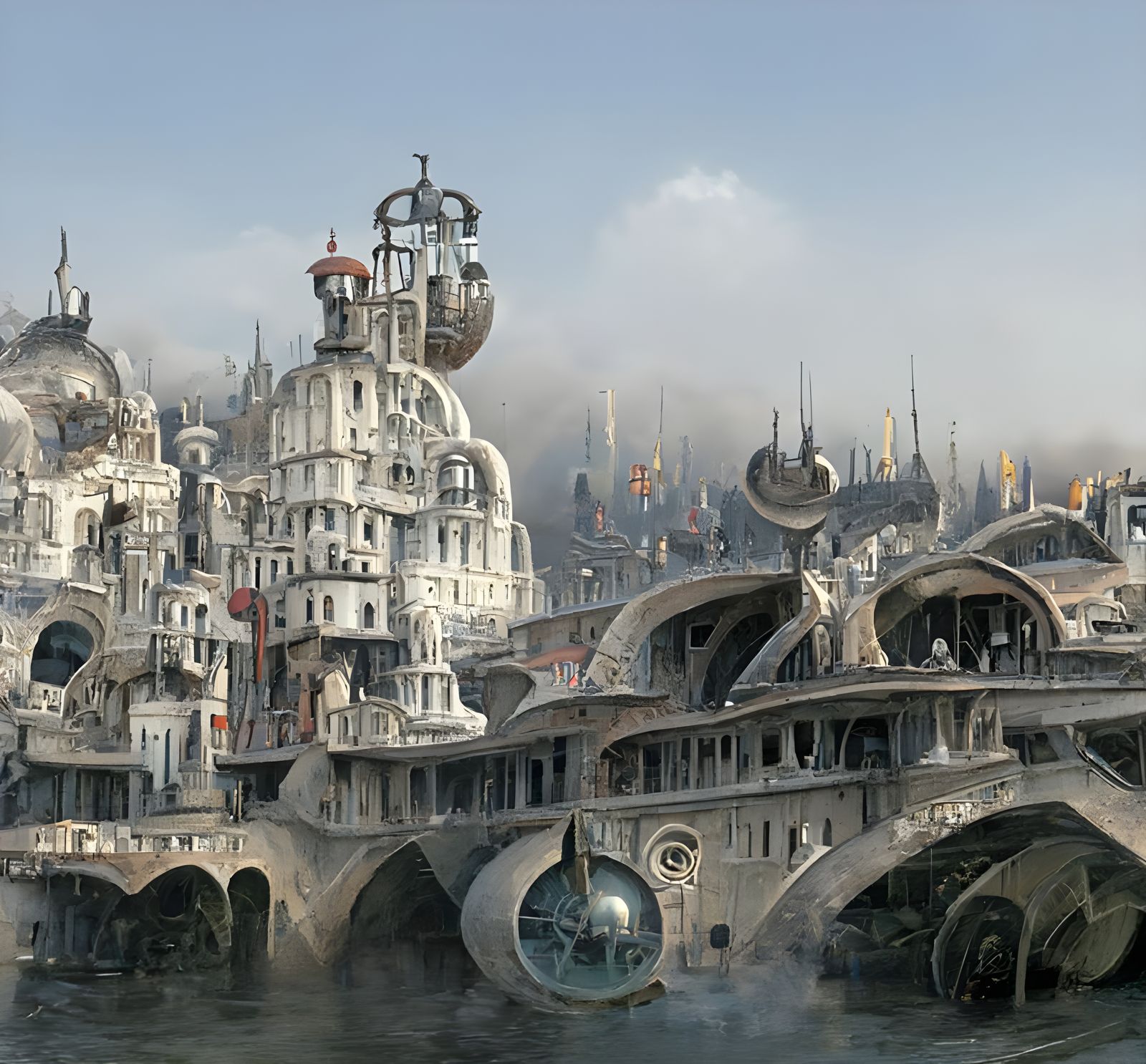 Dieselpunk Knights Jousting in Futuristic City