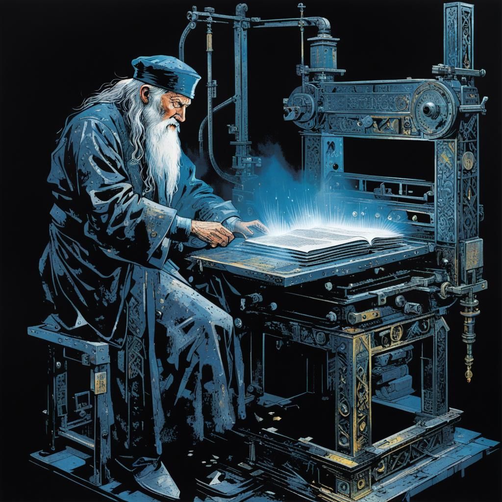Gutenberg Printing Press in Street Art Style