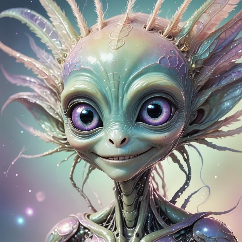 Smiling Alien Portrait in Pastel Colors
