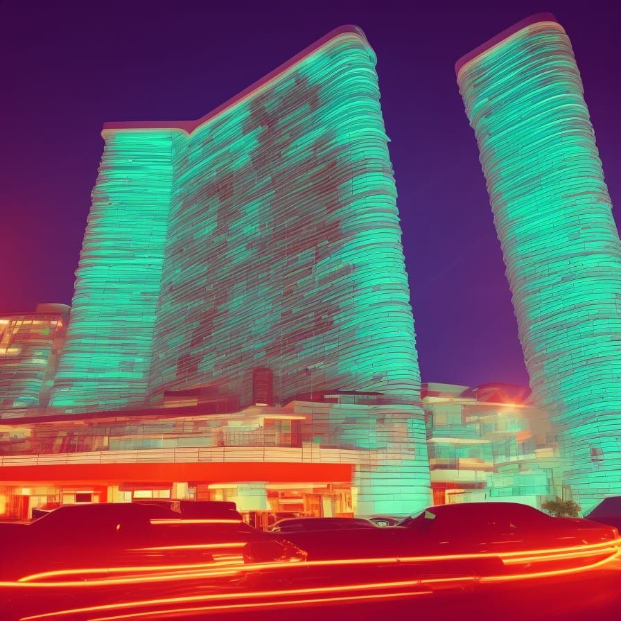 Futuristic Neon Hotel at Midnight