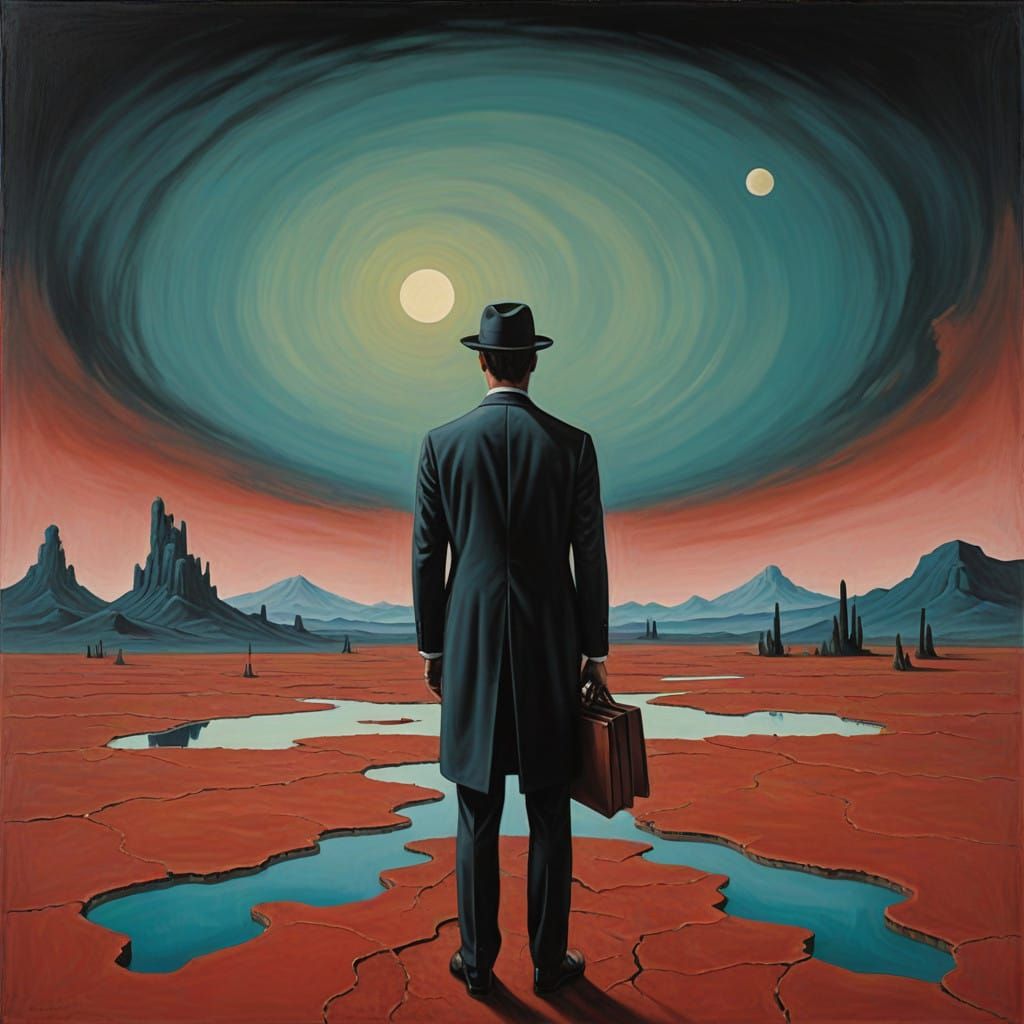 Businessman in Surrealist Landscape