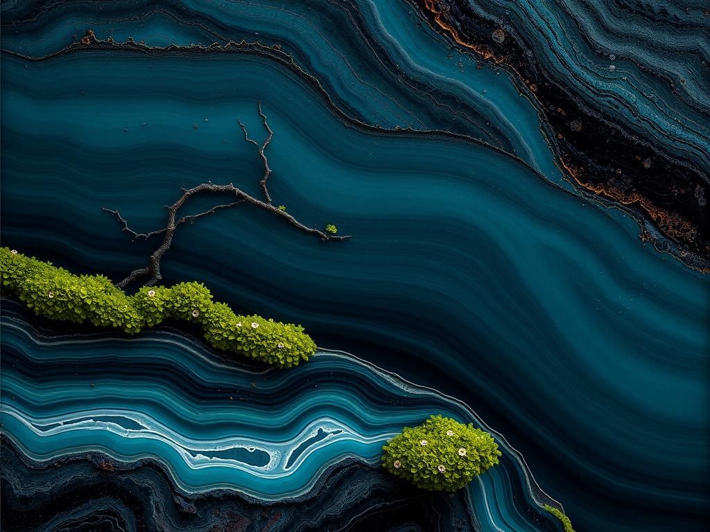 Surreal Landscape with Velvet Moss and Ruby Accents