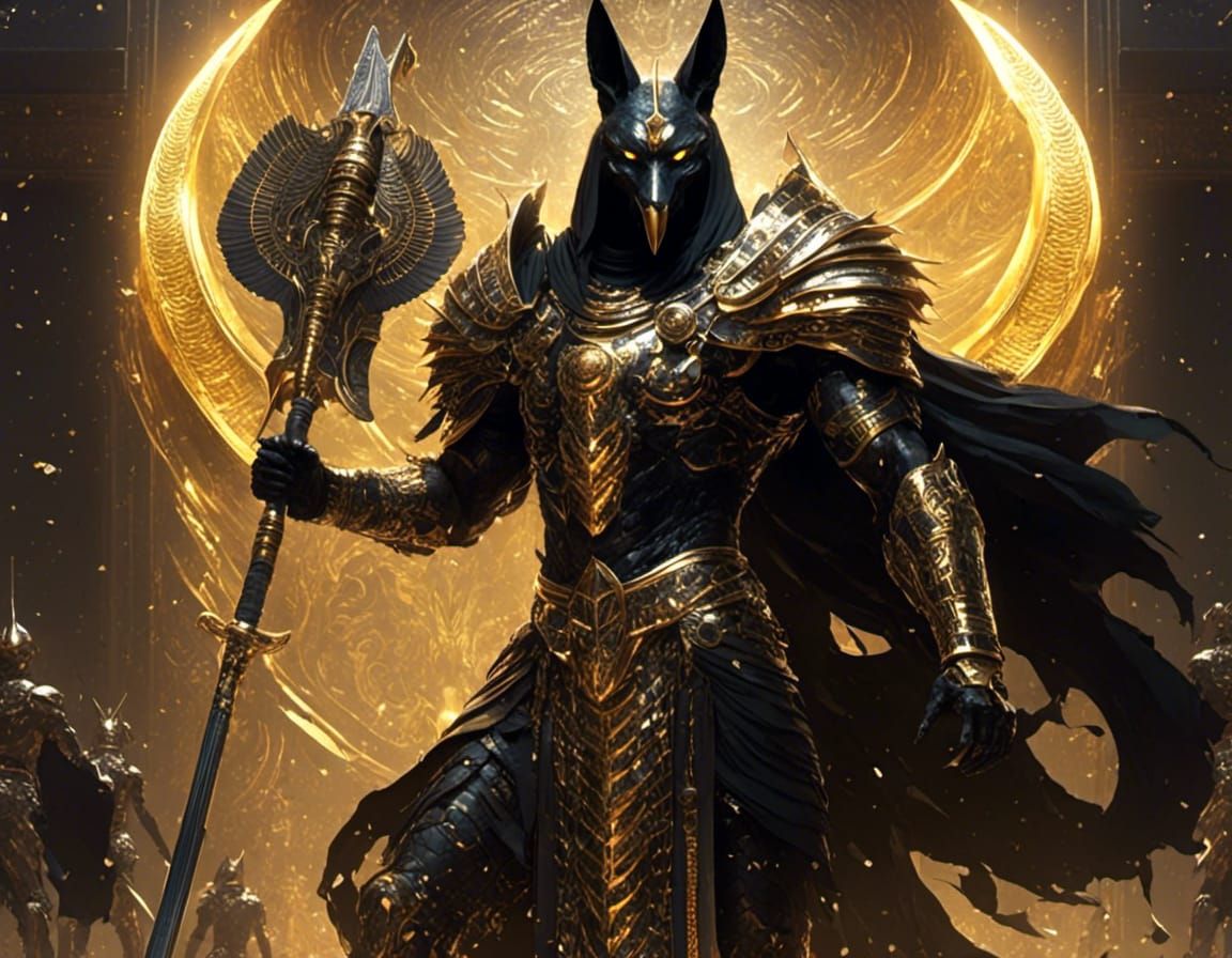 Anubis in Gold Chrome Armor with Scythe