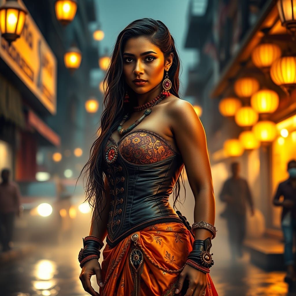 Radiant in a misty cityscape