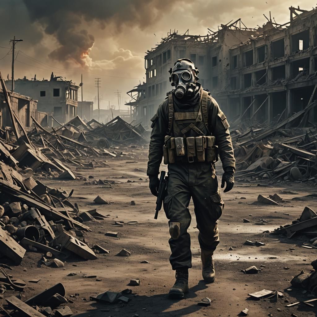 Post-Apocalyptic Soldier in Wasteland: Digital Art