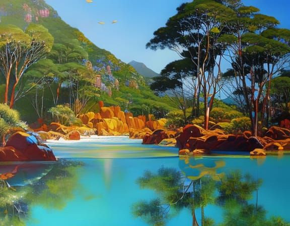 Tropical Paradise Resort Pool in Hyperrealistic Style