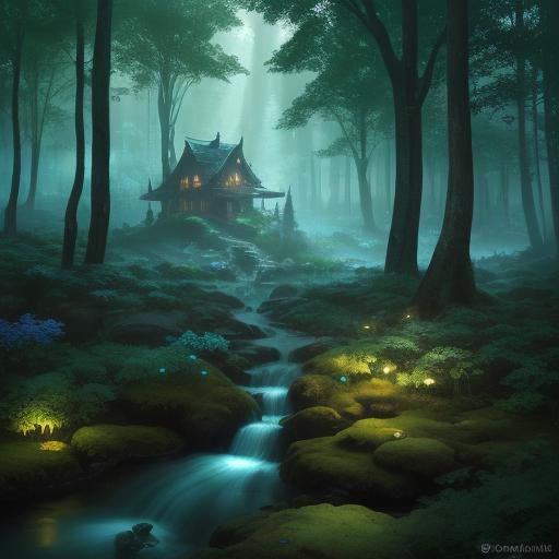 Elven Village Gathering by Glowing Tree