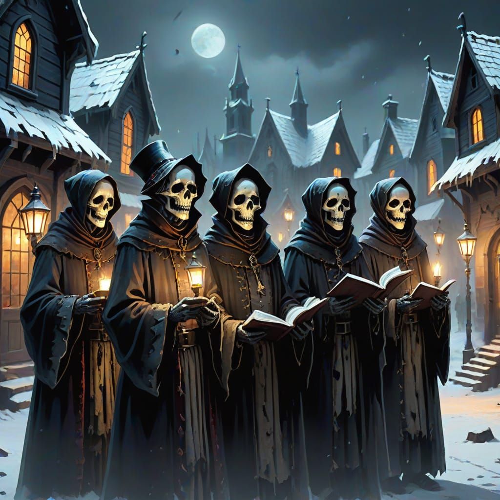 Undead Carolers in Gothic Snowscape