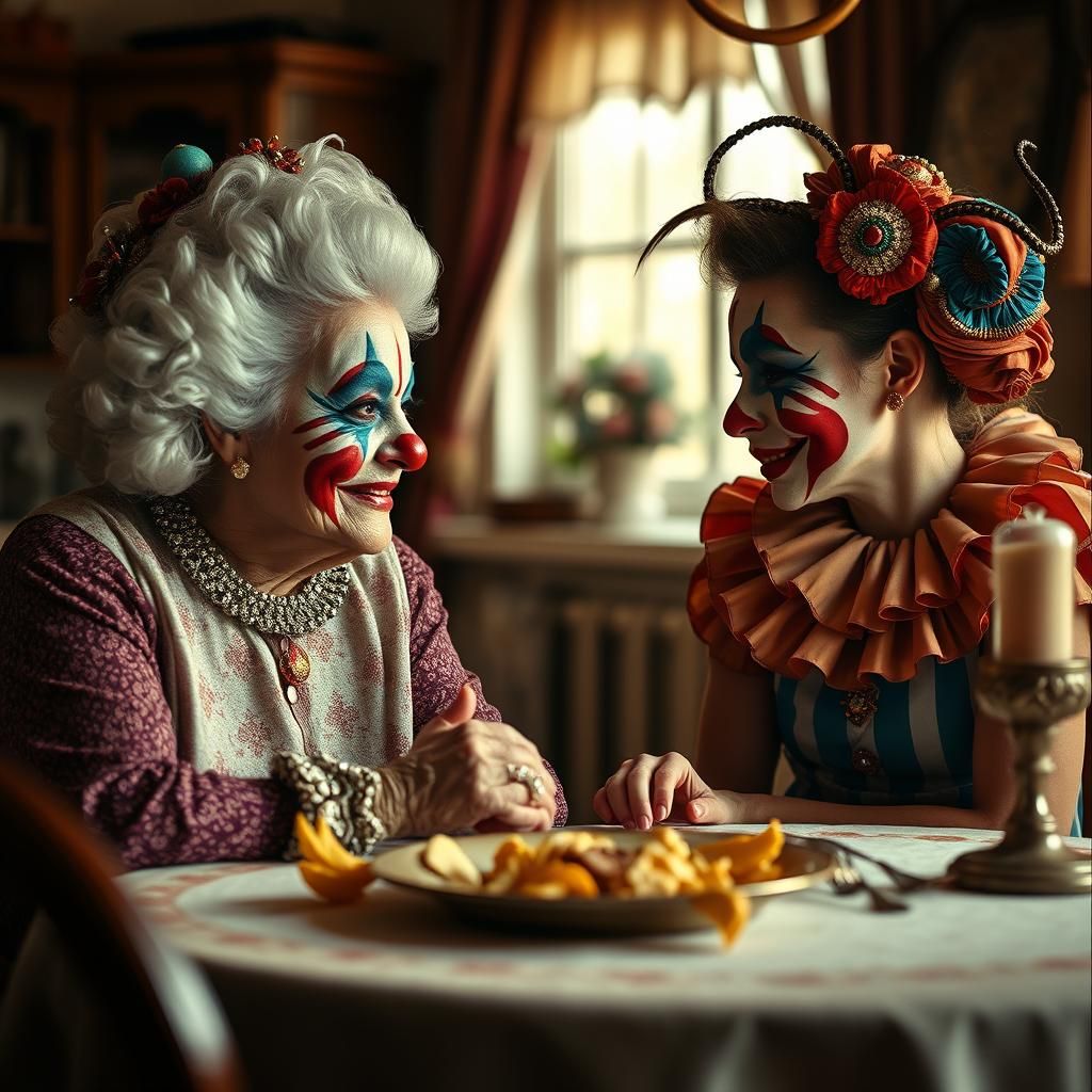 Generations in Clown Makeup, Cinematic Film Still