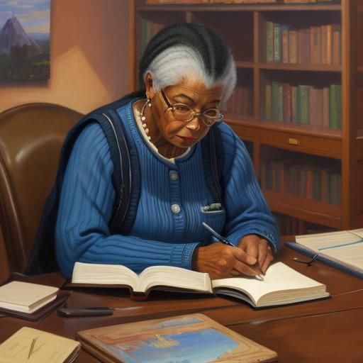 African American Lady Reading: Oil Painting