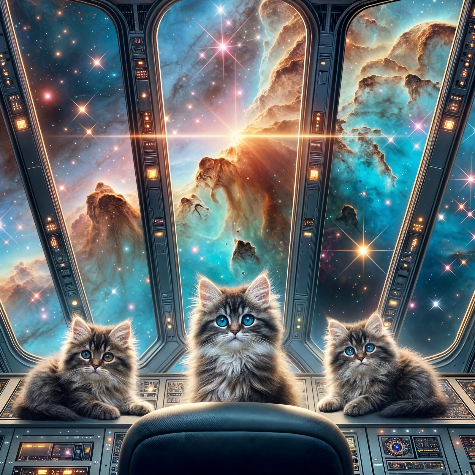 Adorable Tabby Kittens Explore Cosmic Wonders in Futuristic ...