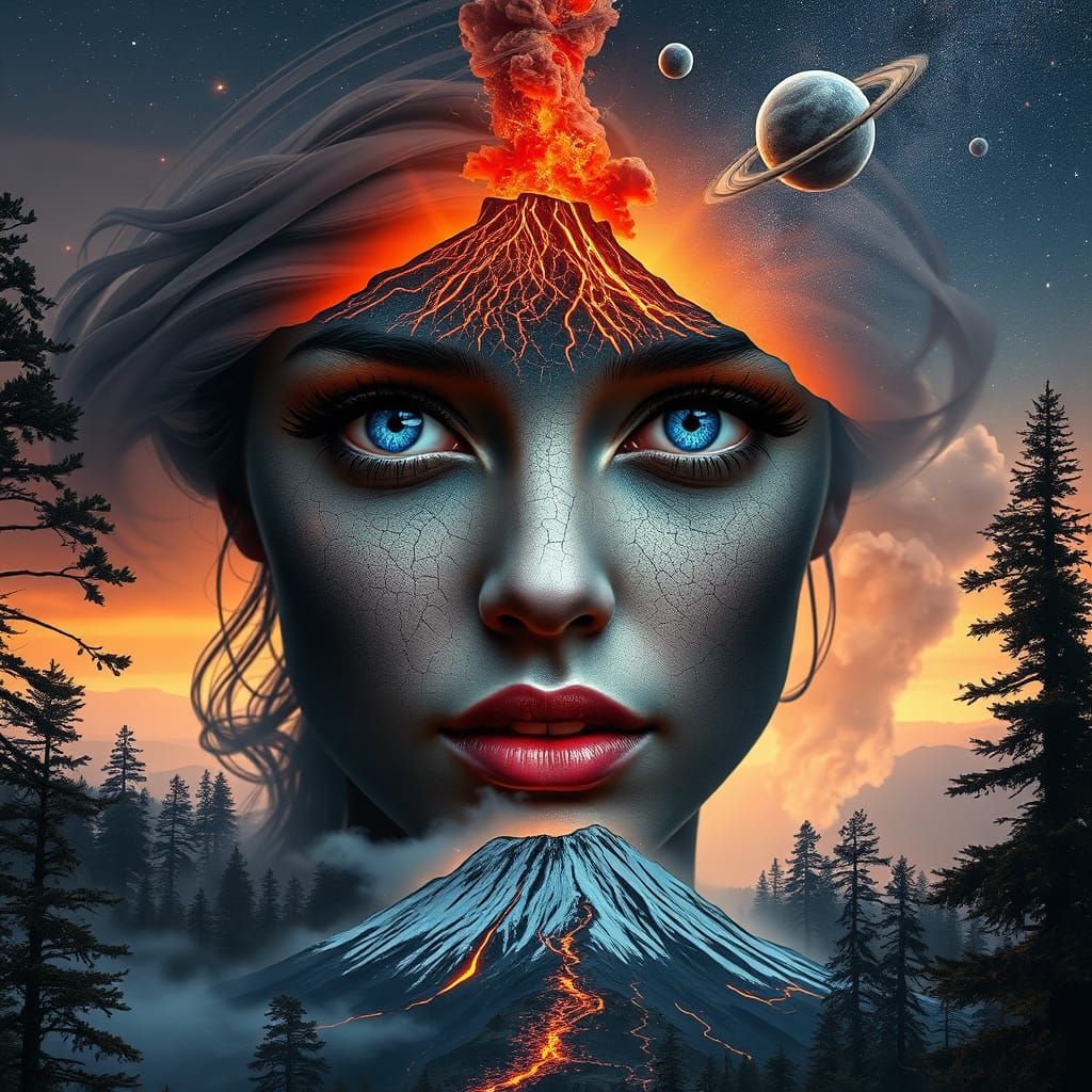 Surreal Goddess Blends Ancient Elegance with Cyberpunk Futur...