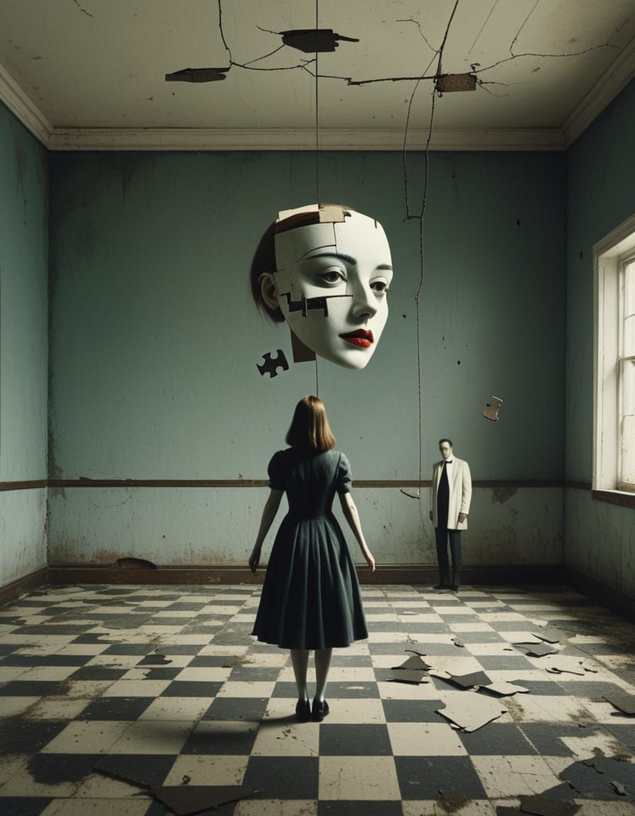 Surreal Photo Collage of Girl and Floating Head