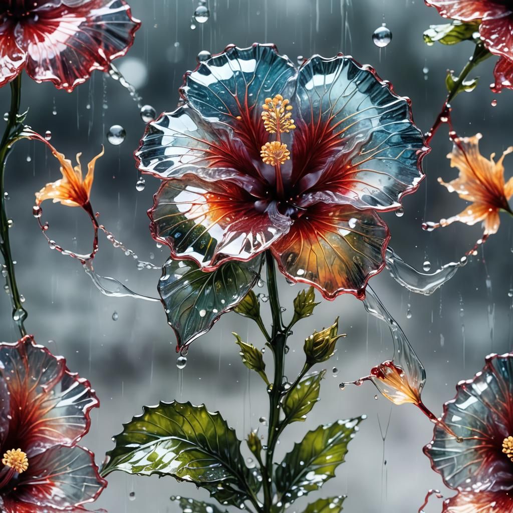 Majestic Transparent Glass Hibiscus Dreamscape