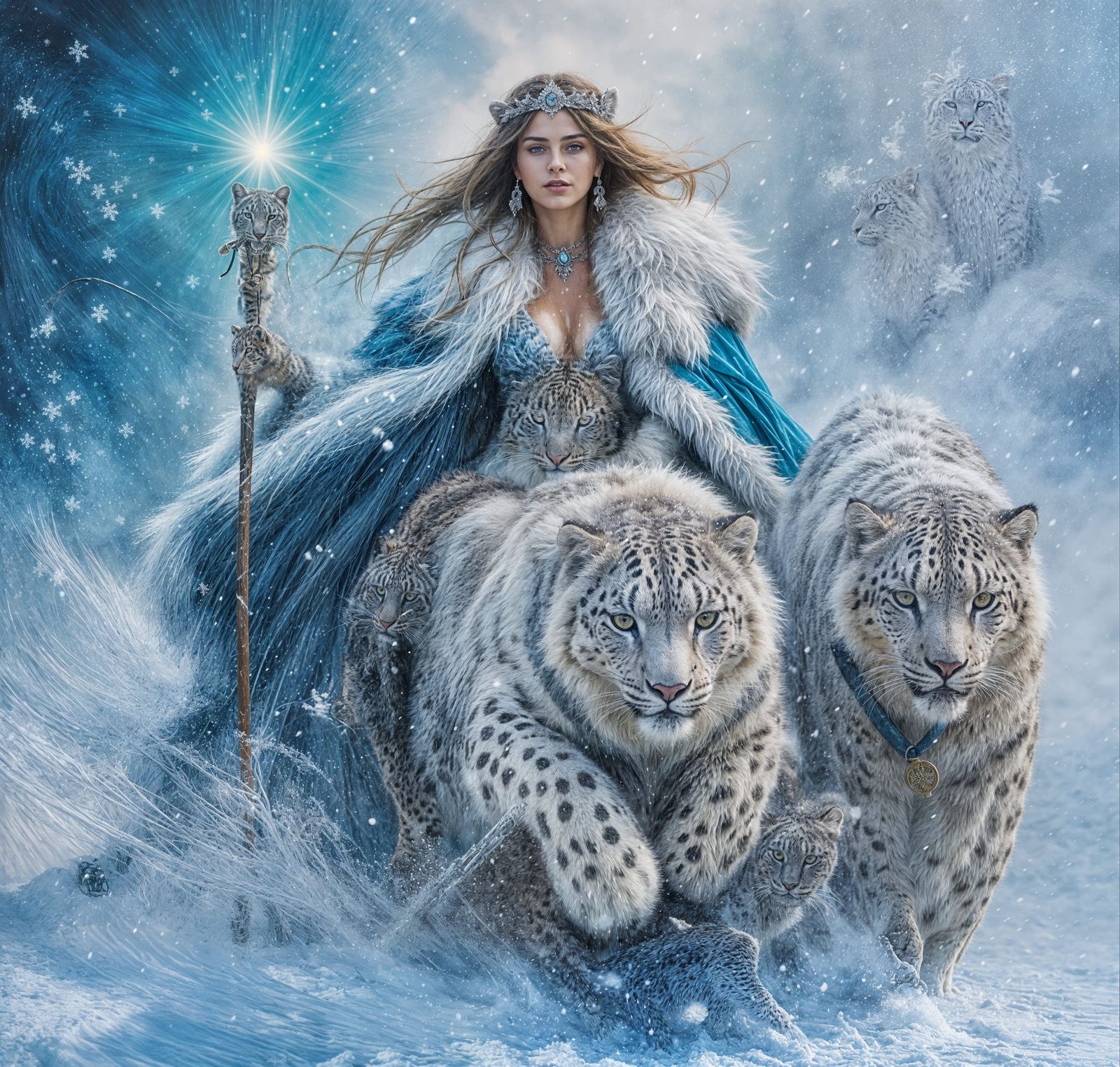 Impressionist Winter Queen in Fierce Snow Blizzard