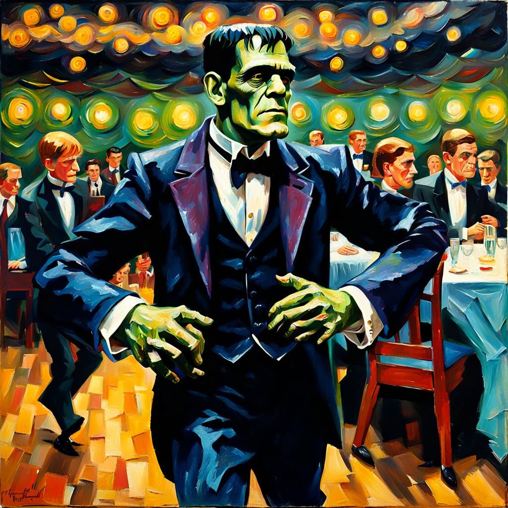 Frankenstein's Monster Dances: An Impasto Painting